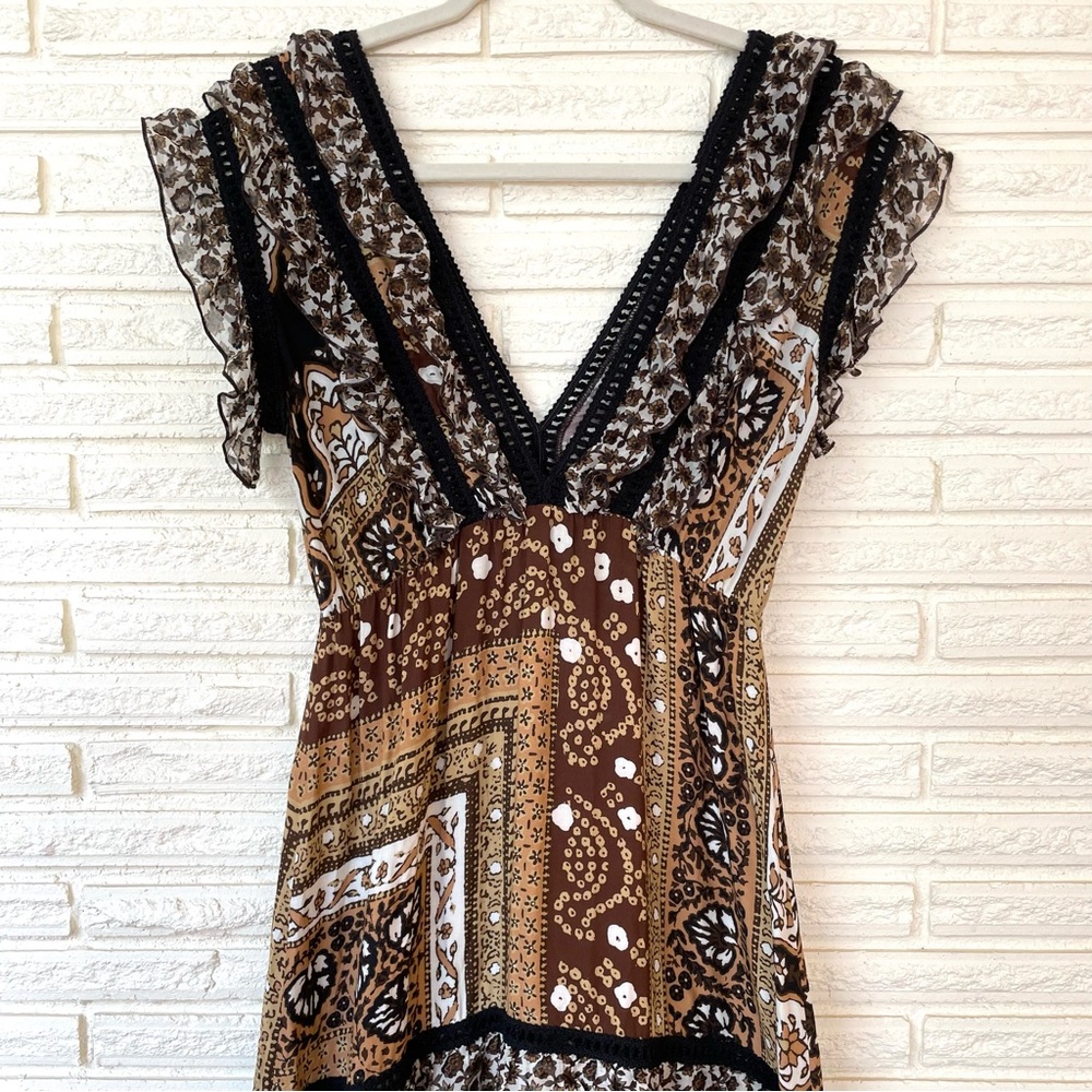 Raffaela D’Angelo Tiered Maxi Dress Size S Brown Boho Coastal Cowgirl Beach - Picture 11 of 16